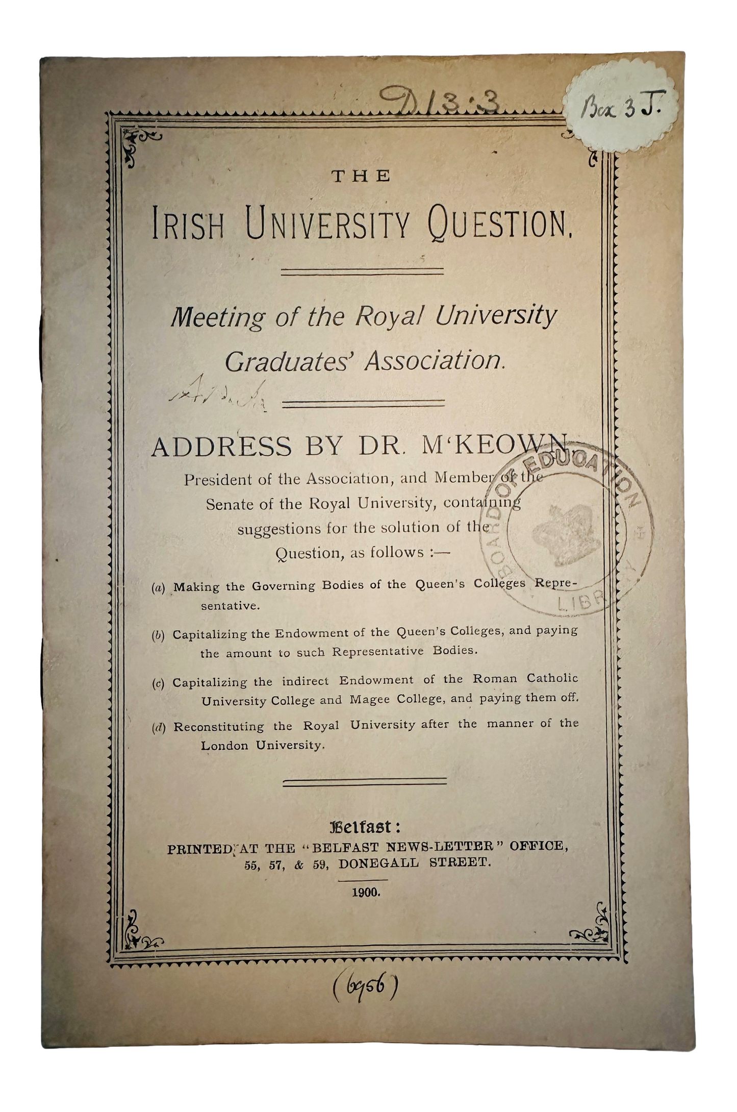 Ten pamphlets concerning Education in Ireland 1893-1924